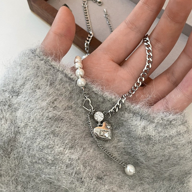 Silver necklace with pearl chain