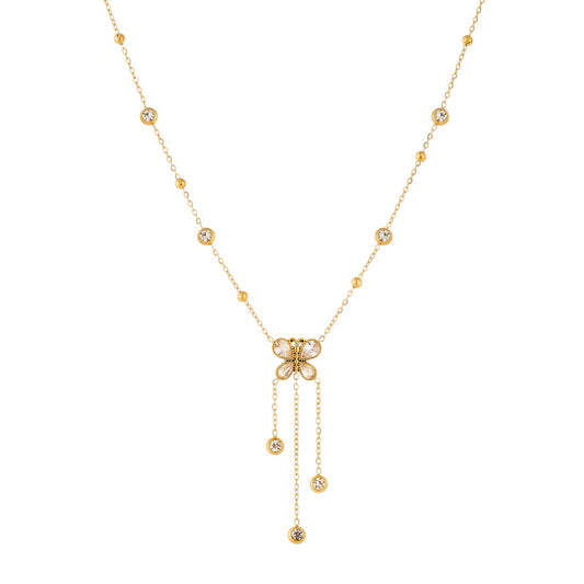 Butterfly Zirconia Stainless Steel Necklace