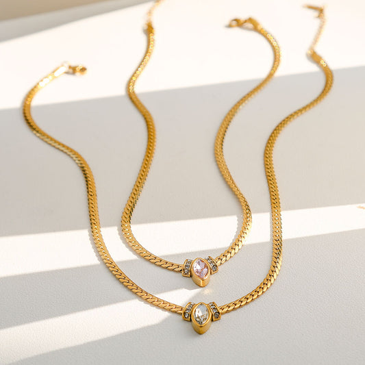 Stainless steel collarbone chain inlaid with zircon