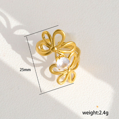 stainless steel ring with zircon and flowers