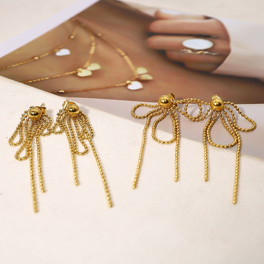 Trendy bow-shaped tassel versatile stud earrings