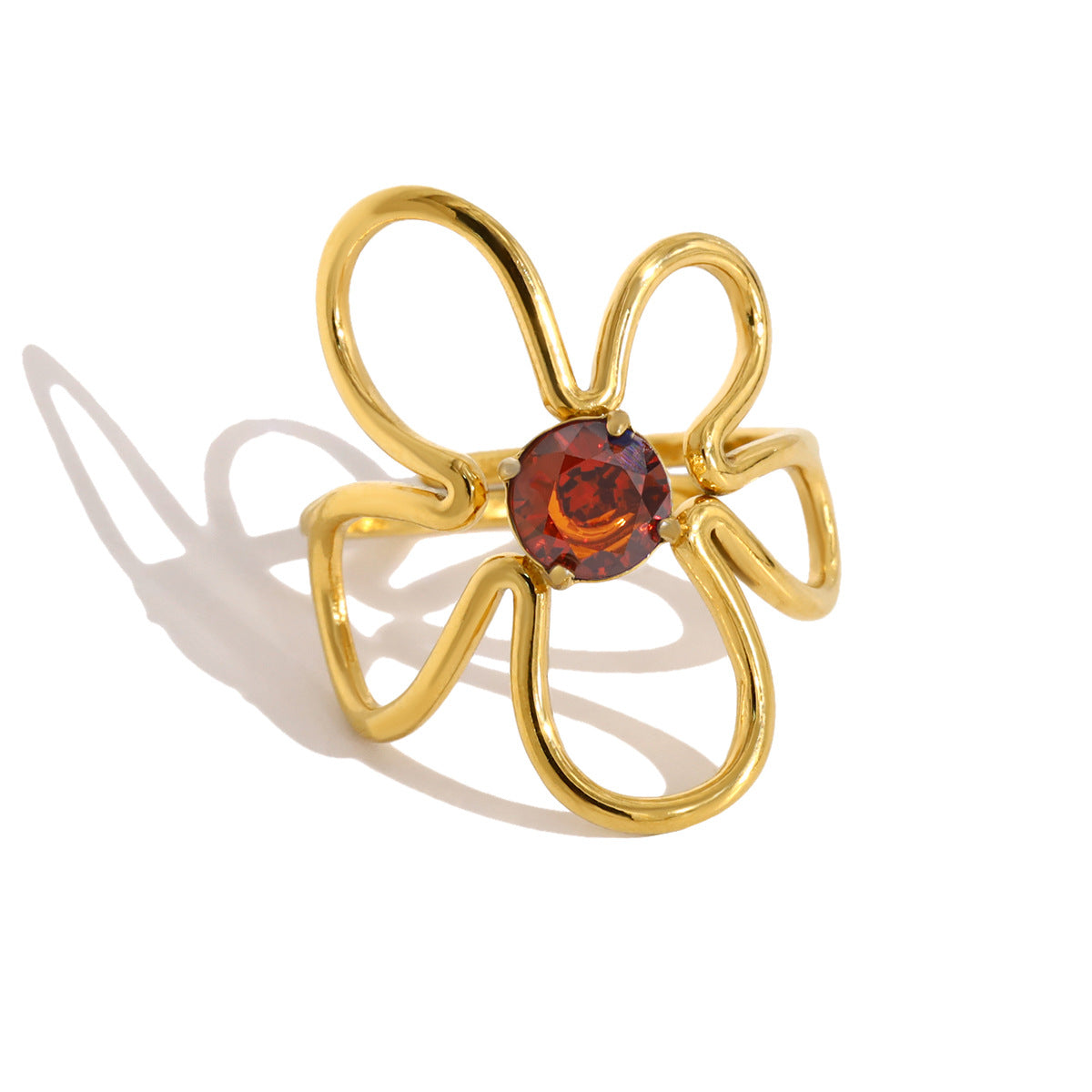 Stainless steel flower zircon ring