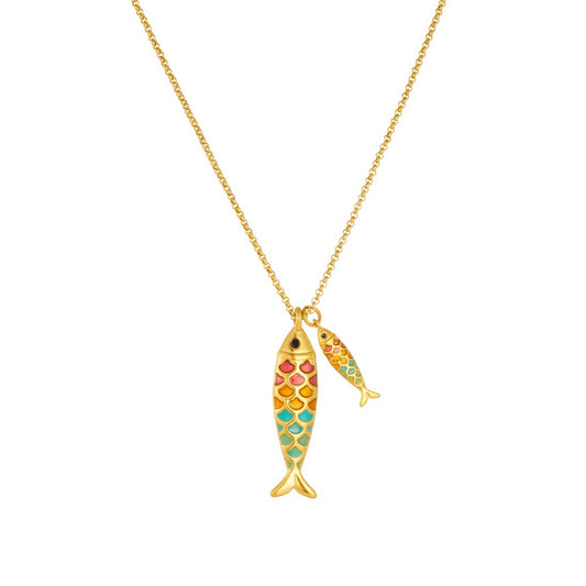 Collar de acero inoxidable con colgante de pez pequeño de colores