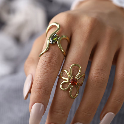 Stainless steel flower zircon ring