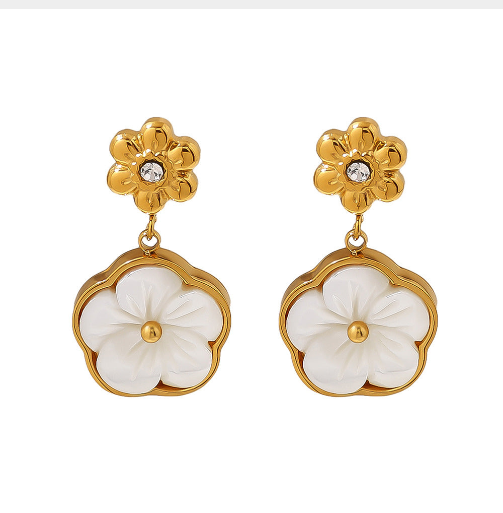 Floral design titanium steel earrings and necklace set