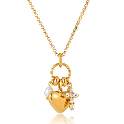 Collar en forma de corazón de acero inoxidable chapado en oro