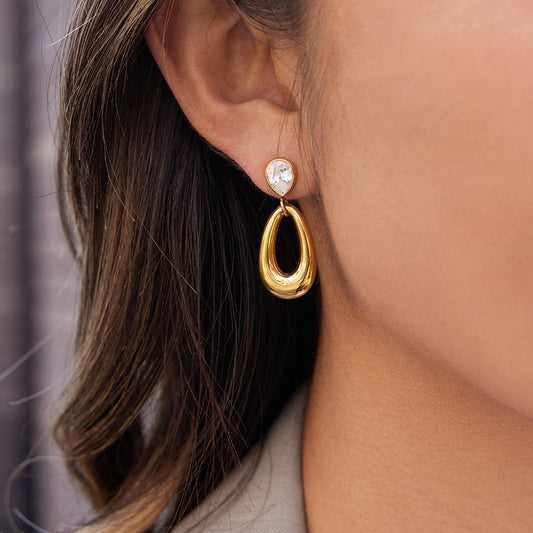 Gold Plated Stainless Steel Zirconia Earrings