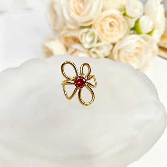 Stainless steel flower zircon ring
