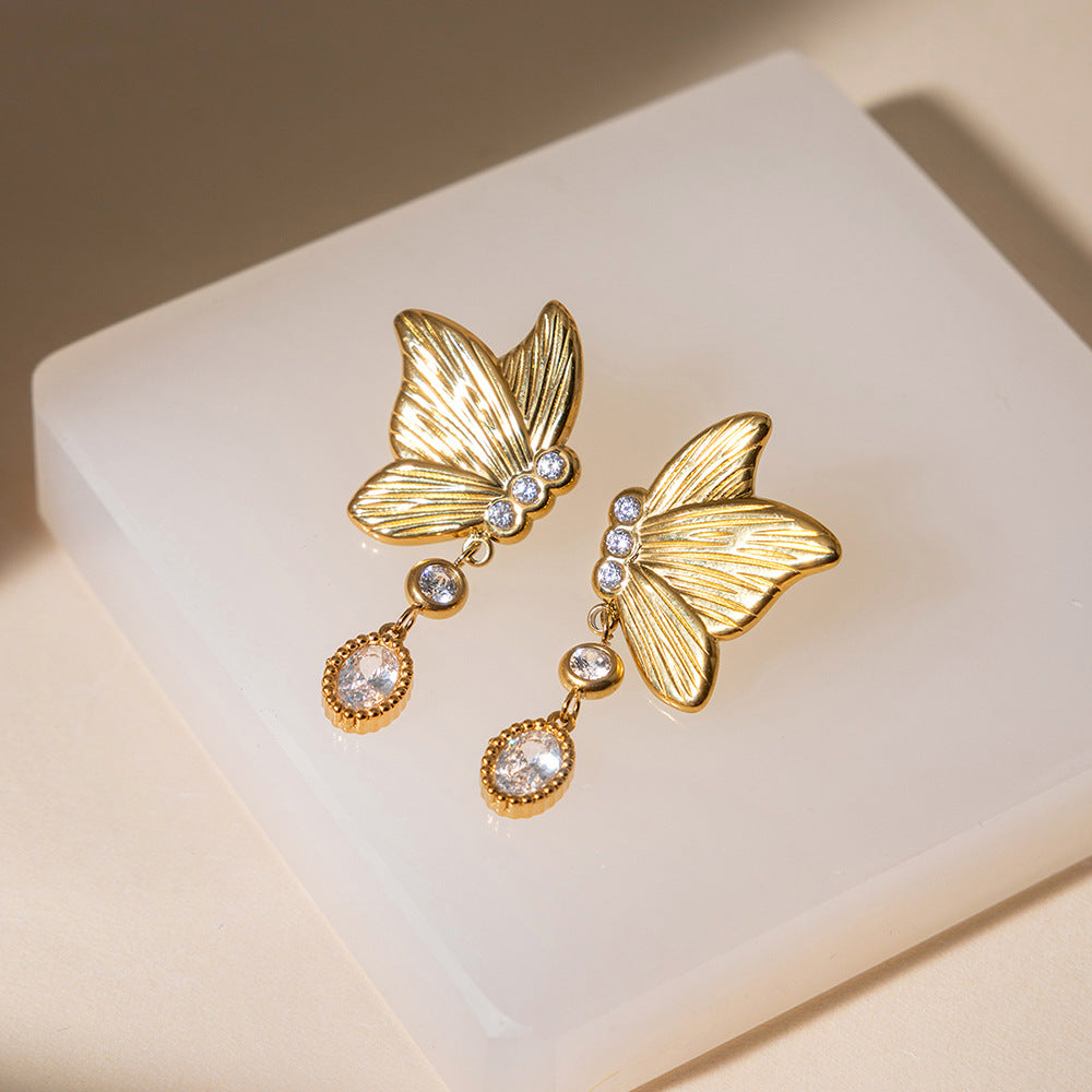 Original design butterfly set zircon stainless steel earrings