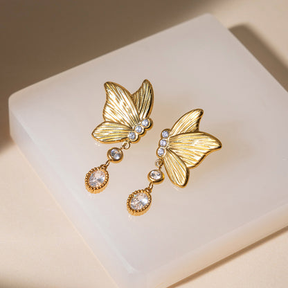 Original design butterfly set zircon stainless steel earrings
