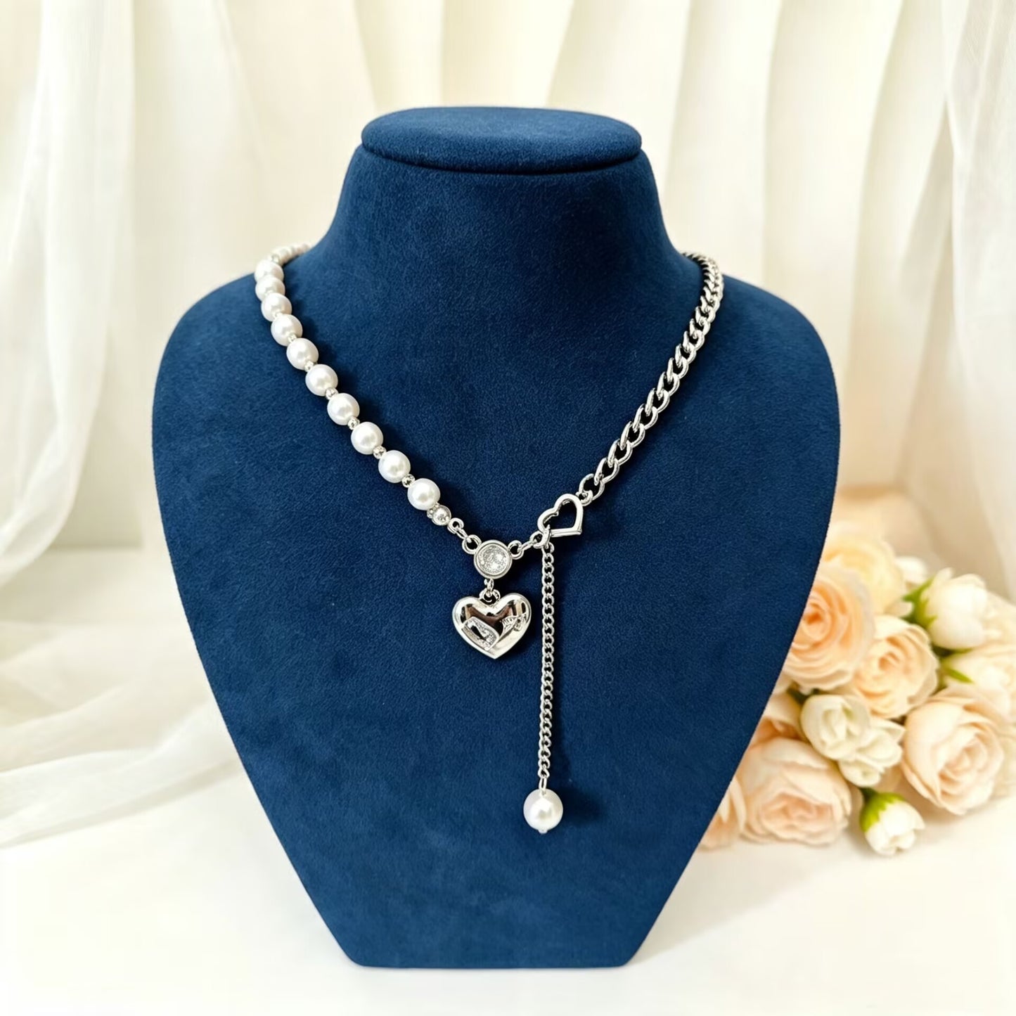 Silver necklace with pearl chain