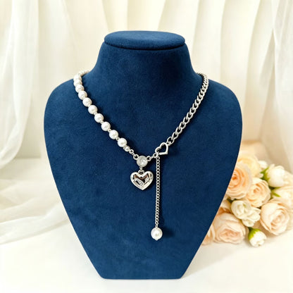 Silver necklace with pearl chain