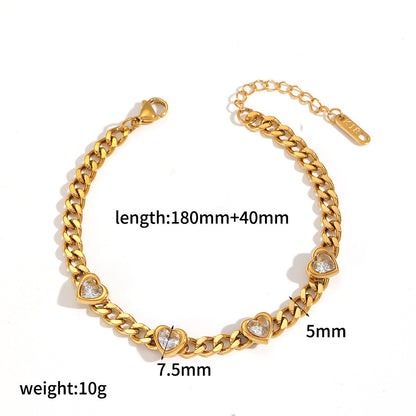 stainless steel bracelet with heart zircon