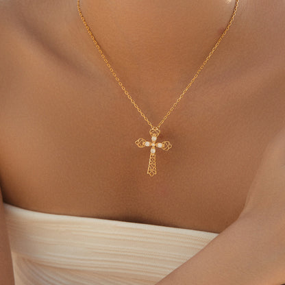 18K glod plated copper necklace with cross pandent
