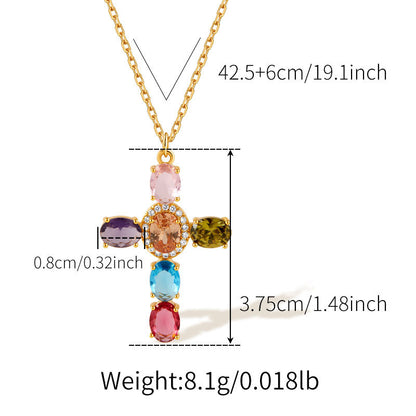 Colorful zircon pandent 18K gold plated copper necklace