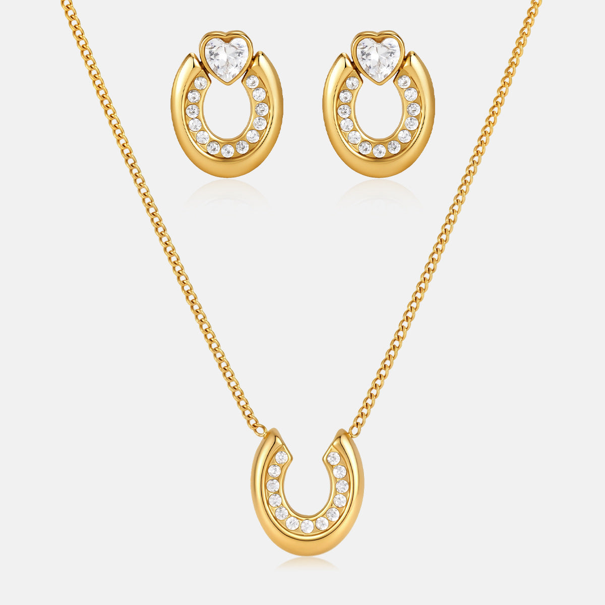 18K gold-plated stainless steel zircon U-shaped necklace earring set