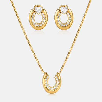 18K gold-plated stainless steel zircon U-shaped necklace earring set