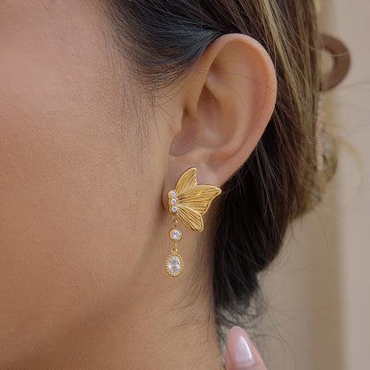 Original design butterfly set zircon stainless steel earrings