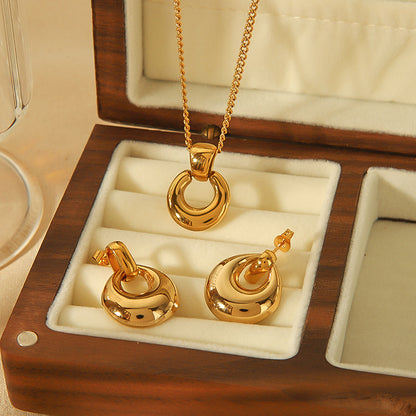 High-end titanium steel earrings and necklace set