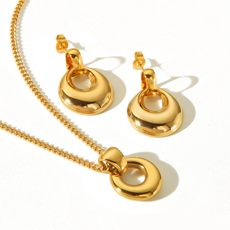 High-end titanium steel earrings and necklace set