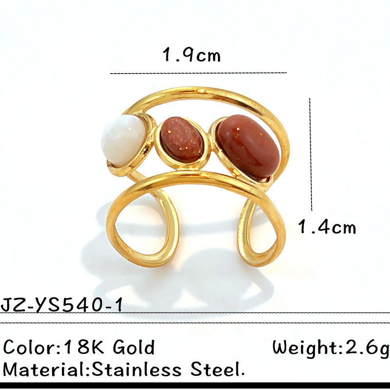 Stainless steel plated with 18K gold and sand stones ring