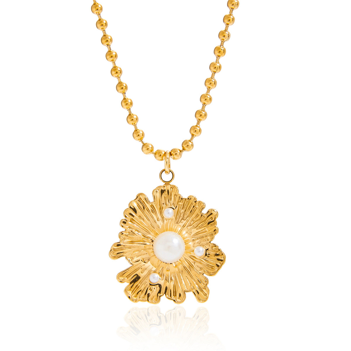 Titanium steel pearl flower necklace