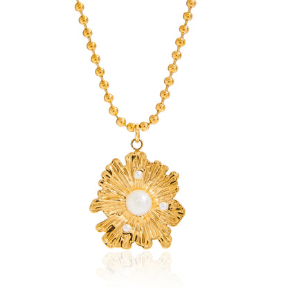 Titanium steel pearl flower necklace