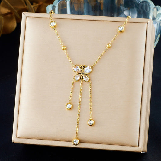 Butterfly Zirconia Stainless Steel Necklace