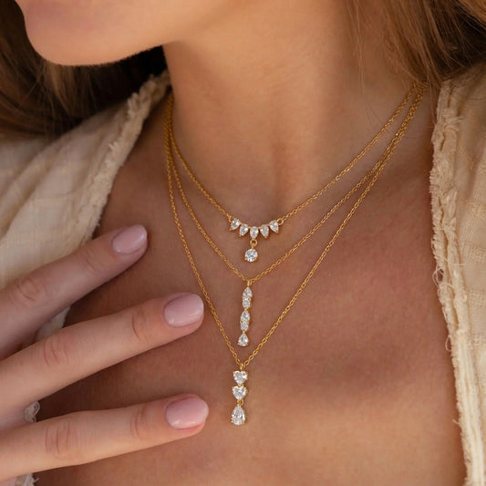 Titanium Steel Layered Necklace Set with Hanging Diamond Pendant