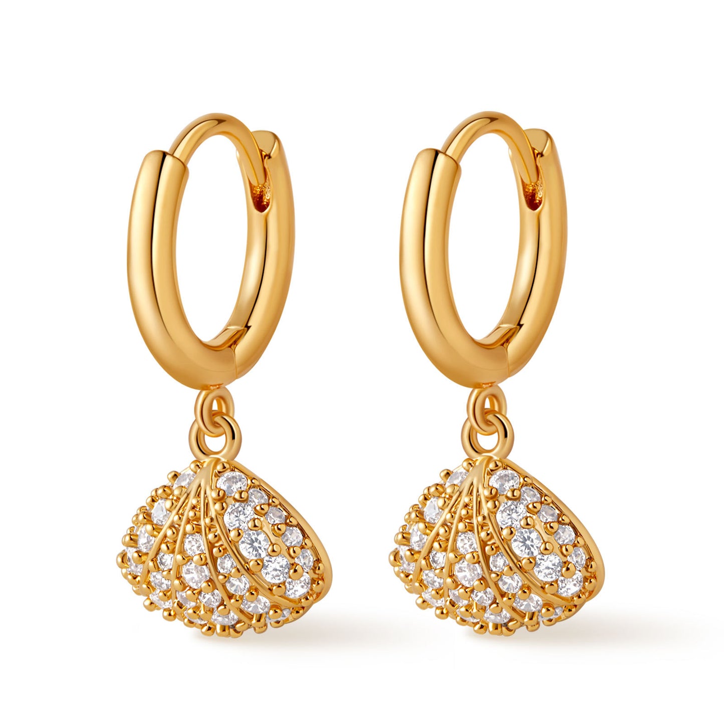 Collar y pendientes de concha y perla de cobre chapado en oro real de 18K