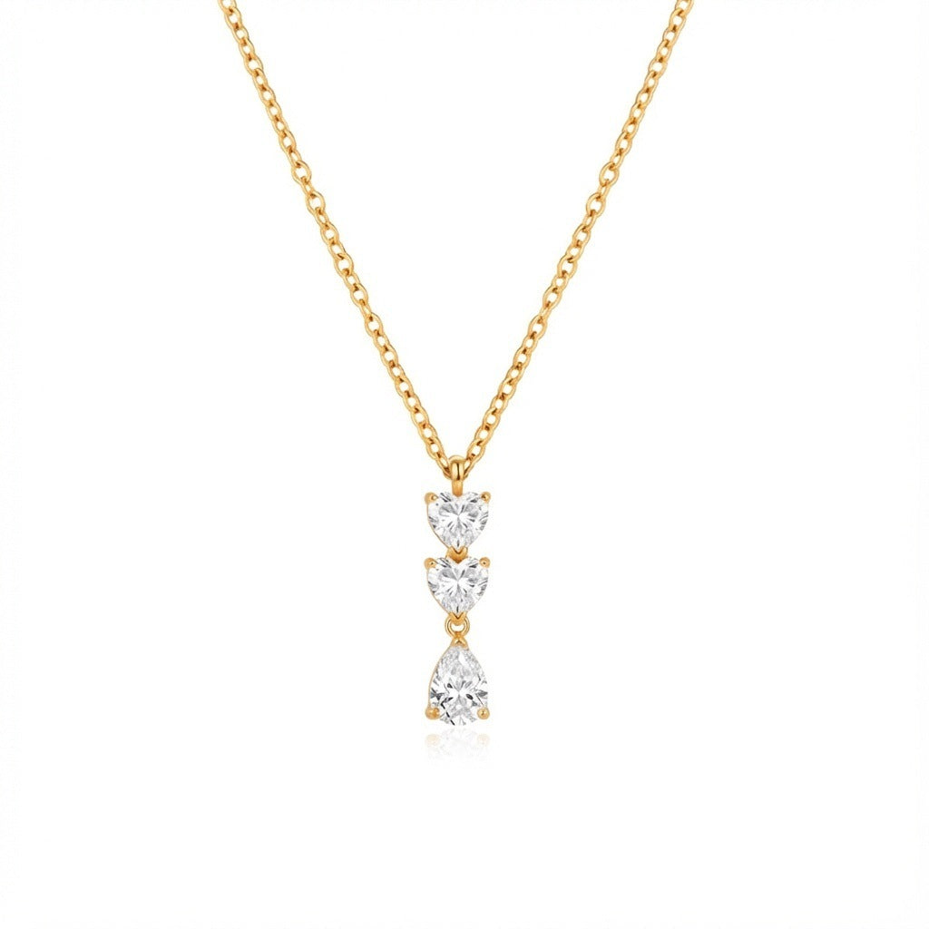 Juego de collares de acero de titanio en capas con colgante de diamante