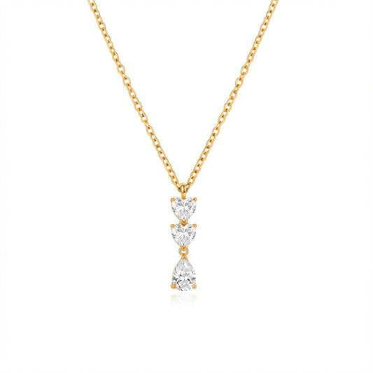 Titanium Steel Layered Necklace Set with Hanging Diamond Pendant