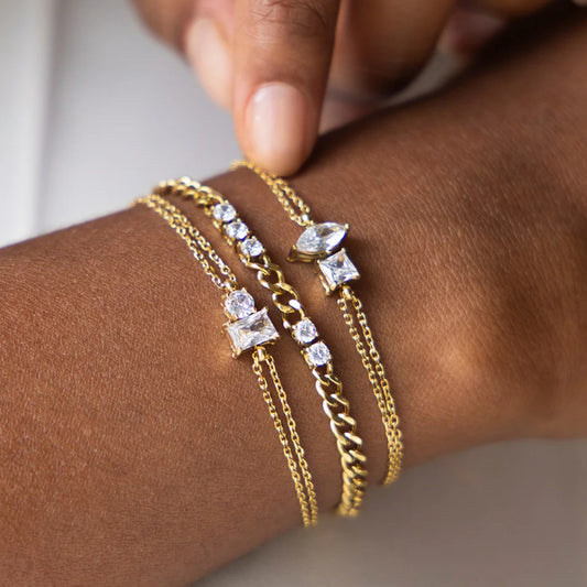 Titanium Steel Layered Bracelet SET with Diamonds