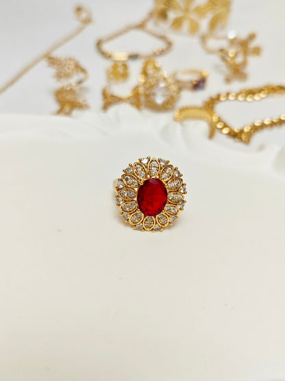 Red Zirconia Adjustable Ring