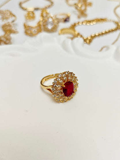 Red Zirconia Adjustable Ring