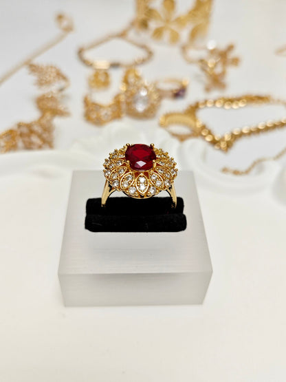 Red Zirconia Adjustable Ring
