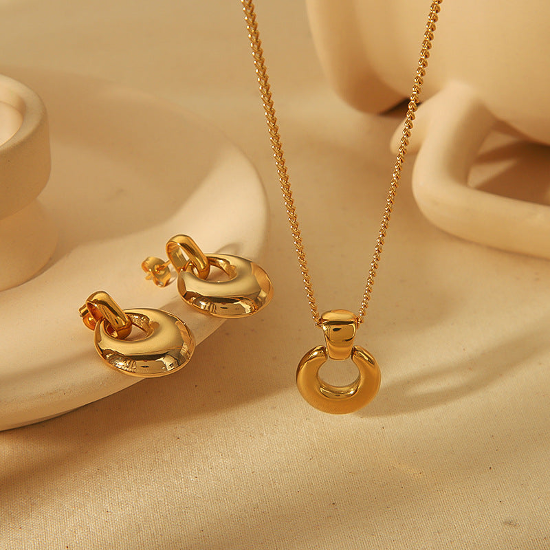 High-end titanium steel earrings and necklace set